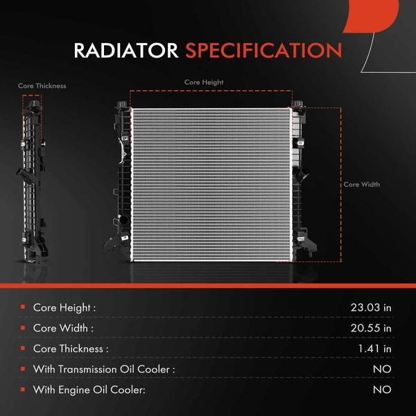 Radiator without Oil Cooler for Cadillac CT5 2020-2022 2.0L 3.0L 6.2L AMT