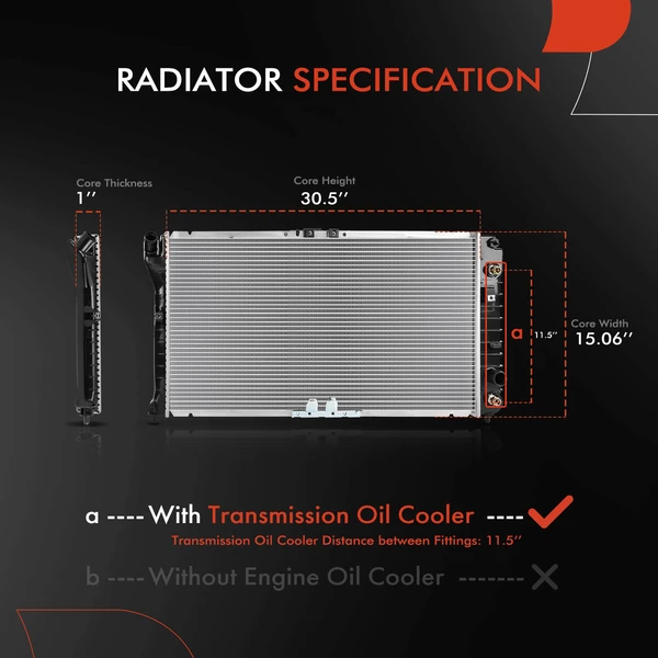 Radiator with Transmission Oil Cooler for Oldsmobile Intrigue 1999-2002 V6 3.5L