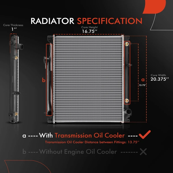 Aluminum Radiator with Transmission Oil Cooler for Chevrolet Tracker 1999-2004