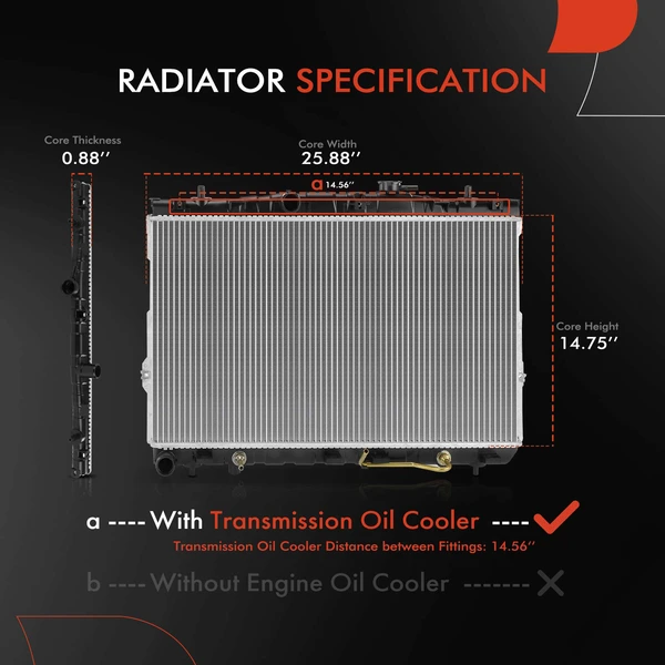 Radiator with Transmission Oil Cooler for Hyundai Tiburon 2003-2008 L4 2.0L