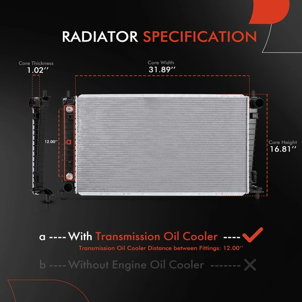 Radiator with Oil Cooler for Ford F-150 2000-2003 Lincoln Blackwood