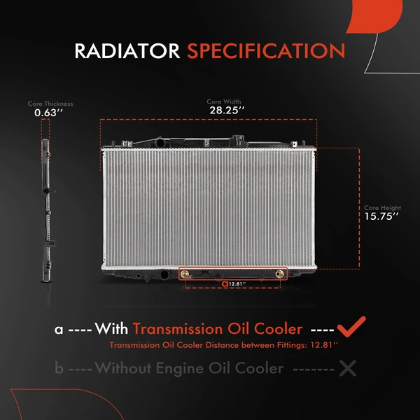 Aluminum Radiator with Transmission Oil Cooler for Honda Accord 2003-2007 2.4L