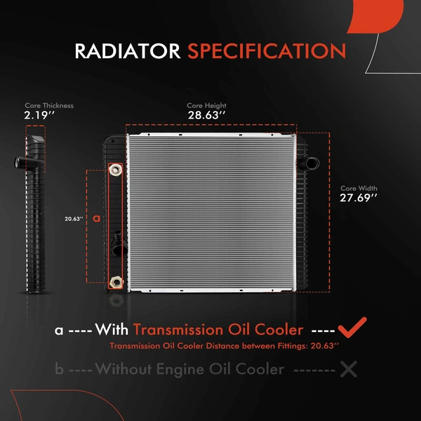 Radiator with Transmission Oil Cooler for IC Corporation CE School Bus International