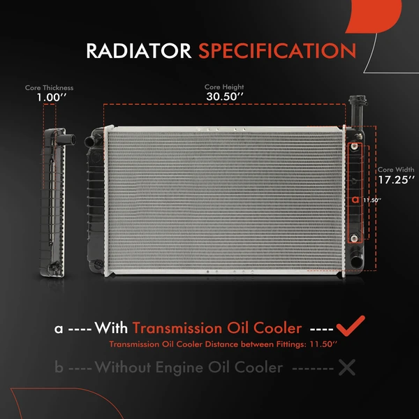 Radiator with Transmission Oil Cooler for Chevrolet Express GMC Savana