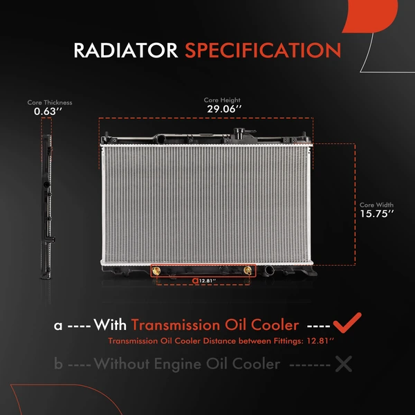 Aluminum Radiator with Transmission Oil Cooler for Honda Element 2003-2006 CR-V L4 2.4L