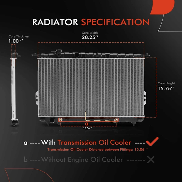 Aluminum Radiator with Transmission Oil Cooler for Kia Amanti 2004-2006 V6 3.5L