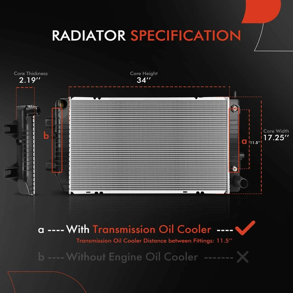 Radiator with Transmission Oil Cooler for Chevrolet Express GMC Savana 2500 3500