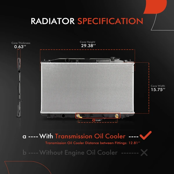 Aluminum Radiator with Transmission Oil Cooler for Honda Accord 2008-2012 Crosstour 2.4L