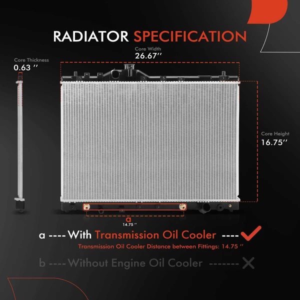 Aluminum Radiator with Transmission Oil Cooler for Acura TL 1996-1998 V6 3.2L