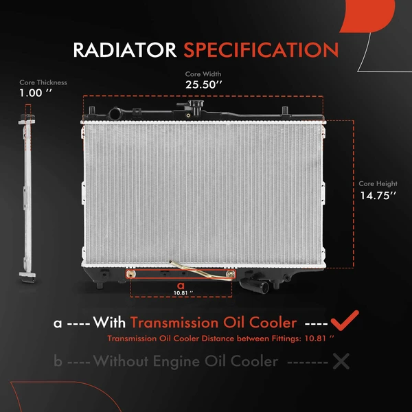 Aluminum Radiator with Transmission Oil Cooler for Kia Sephia 94-97 1.6L 1.8L Automatic