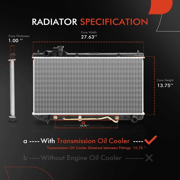 Aluminum Radiator with Transmission Oil Cooler for Toyota RAV4 98-00 L4 2.0L Automatic
