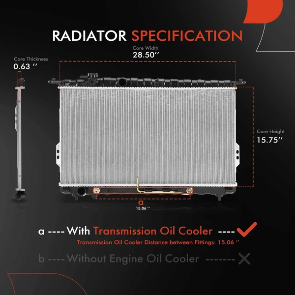 Aluminum Radiator with Transmission Oil Cooler for Hyundai Sonata 99-05 Kia Optima Auto