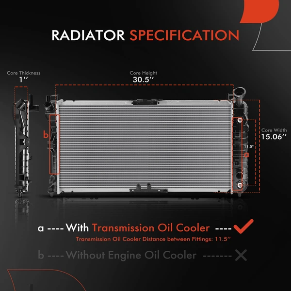 Aluminum Radiator with Transmission Oil Cooler for Chevy Impala 00-03 Buick Regal