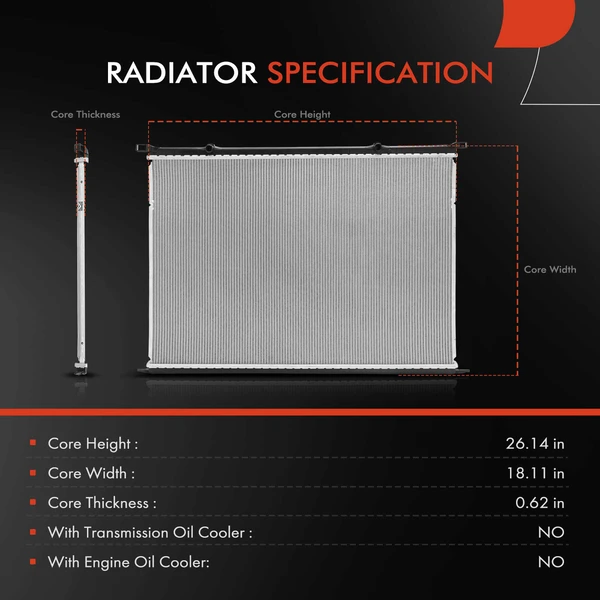 Radiator for Volvo XC40 2023 2024 L4 2.0L EV-GAS (MHEV) 16 mm Depth Down flow