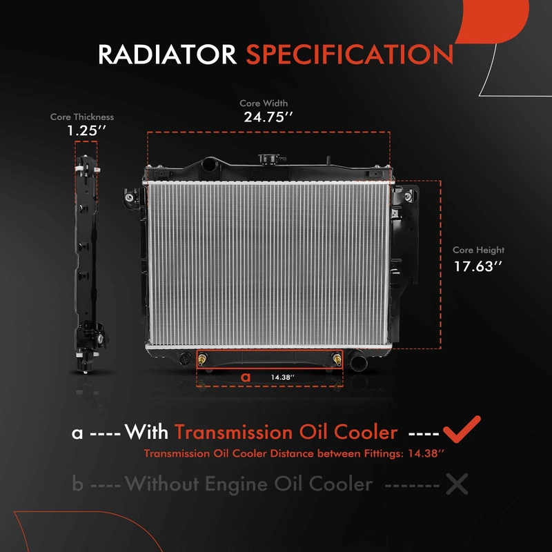 Radiator with Transmission Oil Cooler for Dodge Dakota 1992-1996 V8 5.2L V6 3.9L