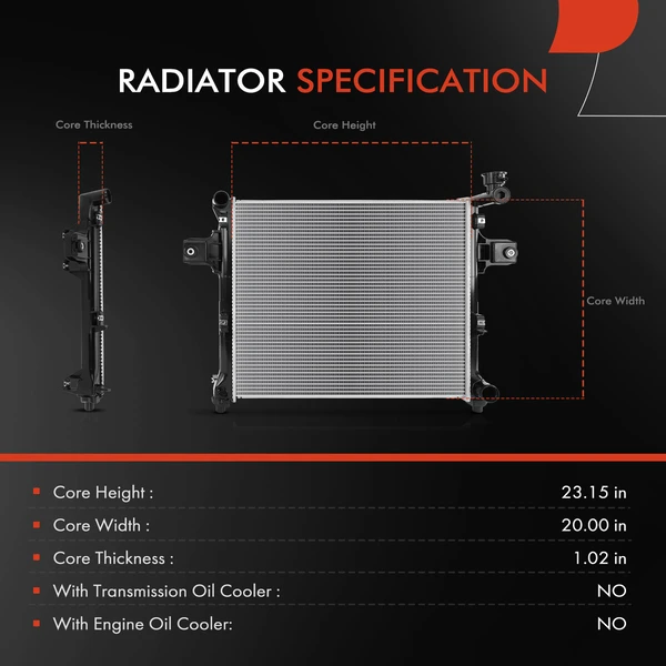 Radiator without Oil Cooler for Jeep XK Commander 2006-2010 WK Grand Cherokee 2005-2010