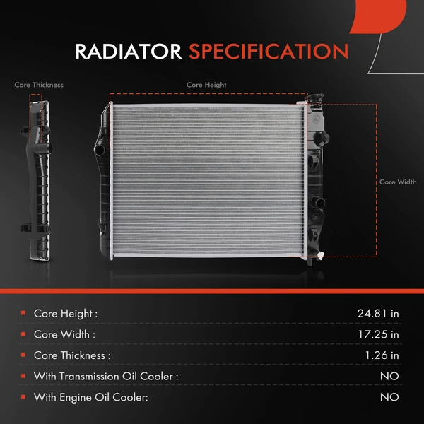 Radiator without Transmission Oil Cooler for Chevrolet Camaro 98-99 Pontiac Firebird