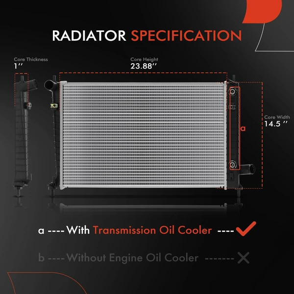 Radiator with Transmission Oil Cooler for Saab 9-5 2002-2009 L4 2.3L