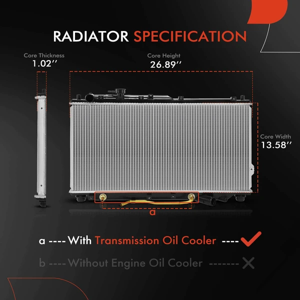 Radiator with Transmission Oil Cooler for Kia Sephia 98-01 Spectra 00-04