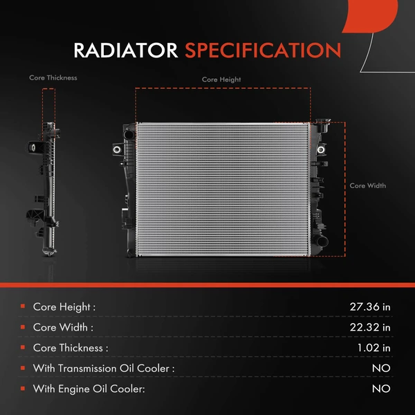 Radiator without Transmission Oil Cooler for Jeep WS Wagoneer 22-23 V8 5.7L