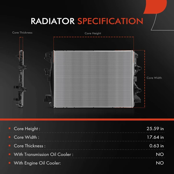 Radiator without Transmission Oil Cooler for Jeep MK Compass 2023 Dodge Hornet 2024
