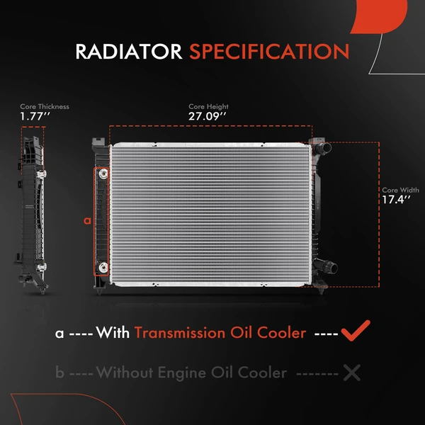 Front Radiator with Trans Oil Cooler for Audi A6 Quattro 2000-2004 S6 2002-2003 V8 4.2L