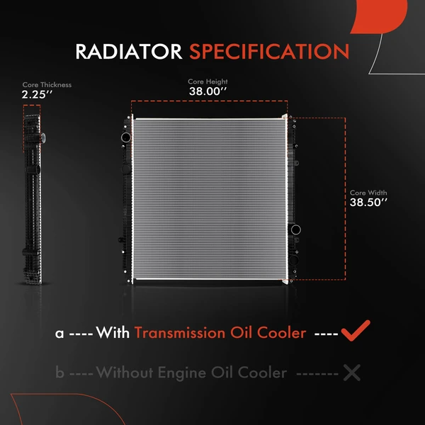Radiator with Transmission Oil Cooler for Freightliner Coronado 2003-2007