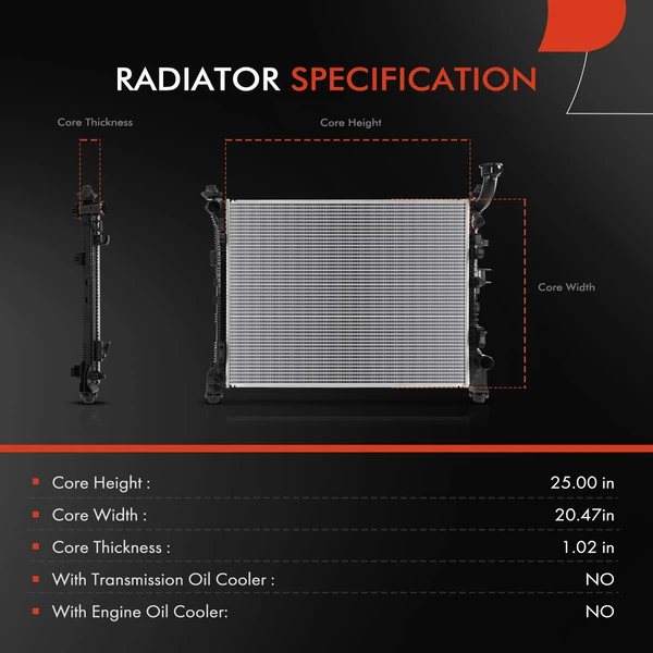 Radiator without Oil Cooler for Dodge Durango 2021-2023 V8 5.7L 4-Door AWD