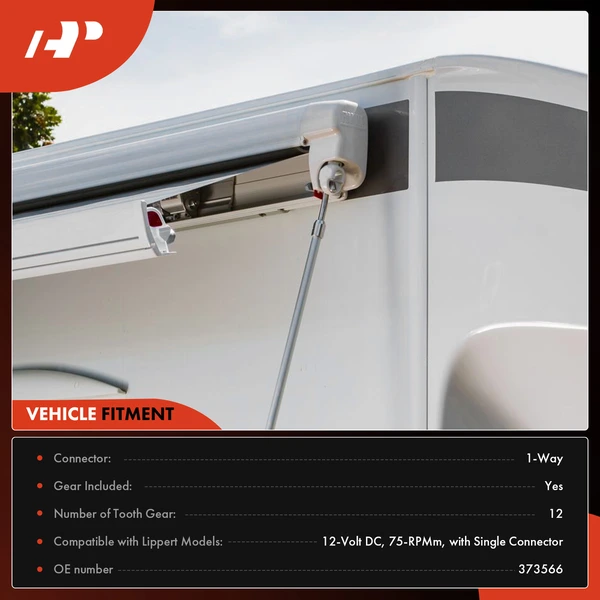 RV Power Awning Motor with Single 2-Way Connector for Solera Venture LCI 373566