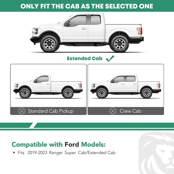 7 Inch Textured Black Aluminum Running Boards for 2019-2023 Ford Ranger