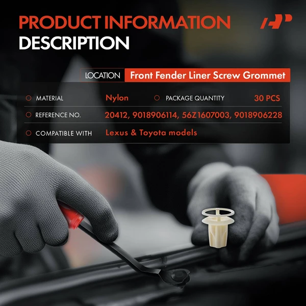 30 Pcs 9mm Nylon White Front Fender Liner Screw Grommet A-Premium APRCF245
