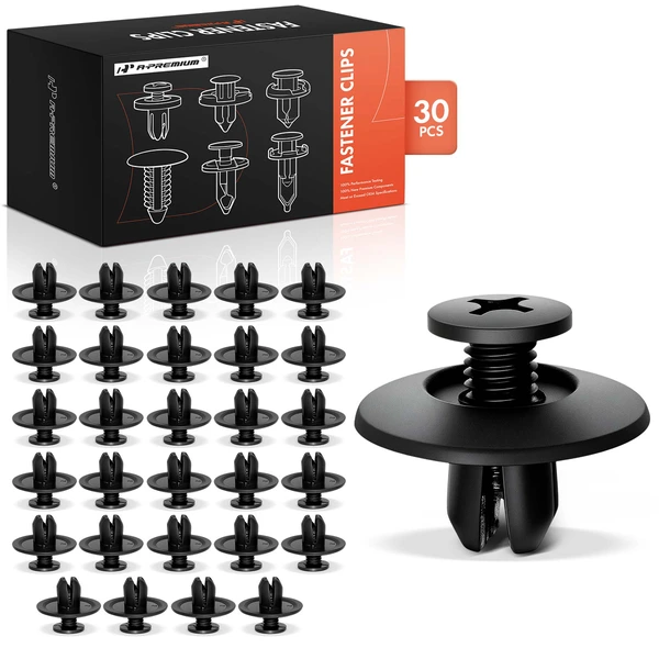 30 Pcs 8mm Nylon Black Fender Retainer A-Premium APRCF266