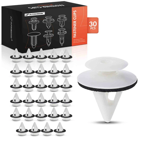 30 Pcs Nylon White Door Panel & Rocker Molding Retainer A-Premium APRCF278