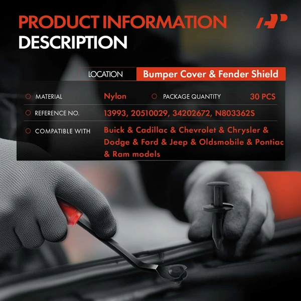 30 Pcs 8mm Nylon Black Bumper Cover & Fender Shield A-Premium APRCF386