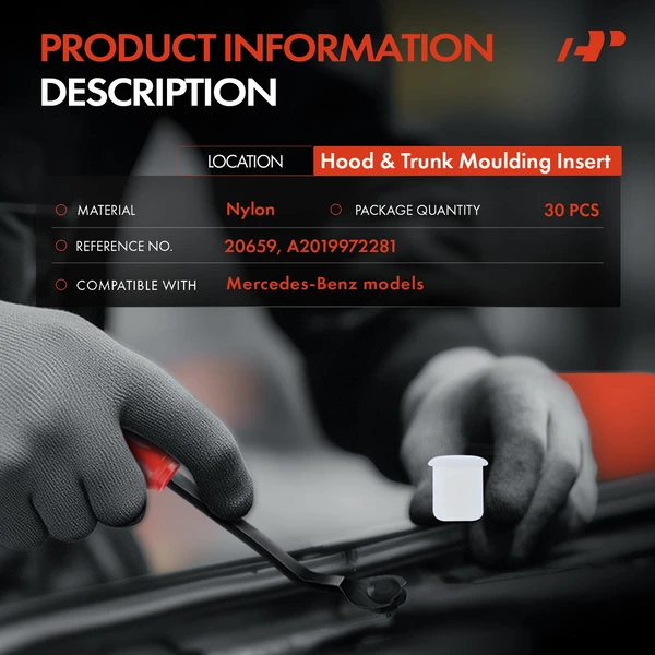 30 Pcs 5.5mm Nylon White Hood & Trunk Molding Insert A-Premium APRCF407