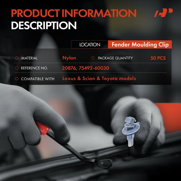 50 Pcs Nylon Gray Fender Molding Clip A-Premium APRCF504