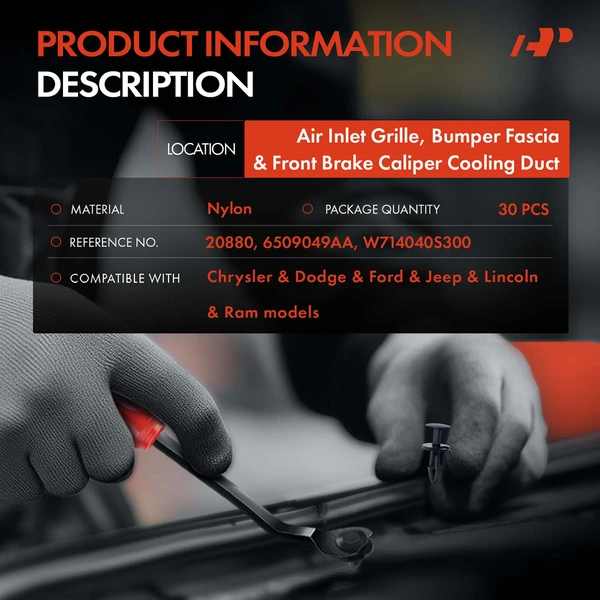 30 Pcs 6.5mm Nylon Black Air Inlet Grille & Bumper Fascia & Front Brake Caliper Cooling Duct Retainer Clip A-Premium APRCF509