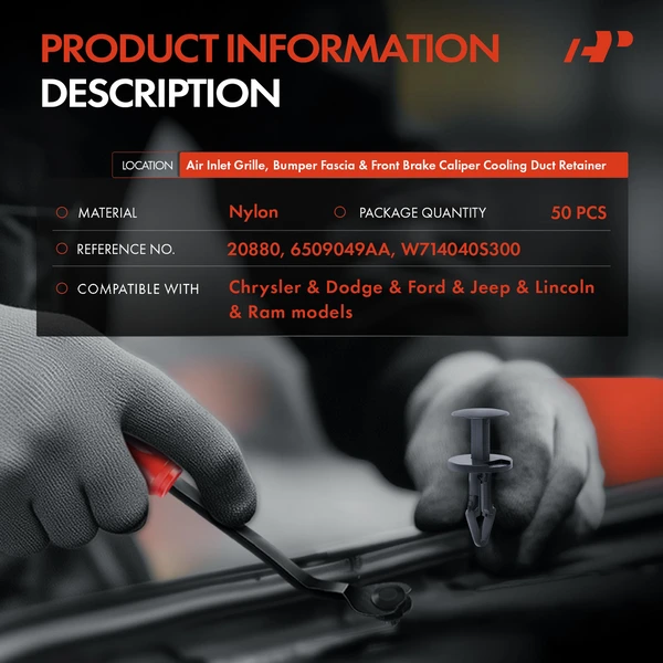 50 Pcs 9.3mm Nylon Black Air Inlet Grille & Bumper Fascia & Front Brake Caliper Cooling Duct Retainer Clip A-Premium APRCF510