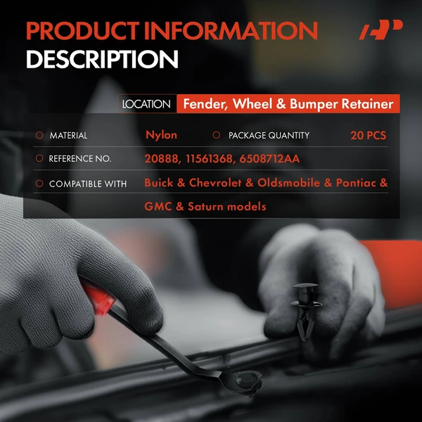 20 Pcs Nylon Black Fender & Wheel & Bumper Retainer A-Premium APRCF523