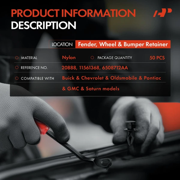 50 Pcs Nylon Black Fender & Wheel & Bumper Retainer A-Premium APRCF525