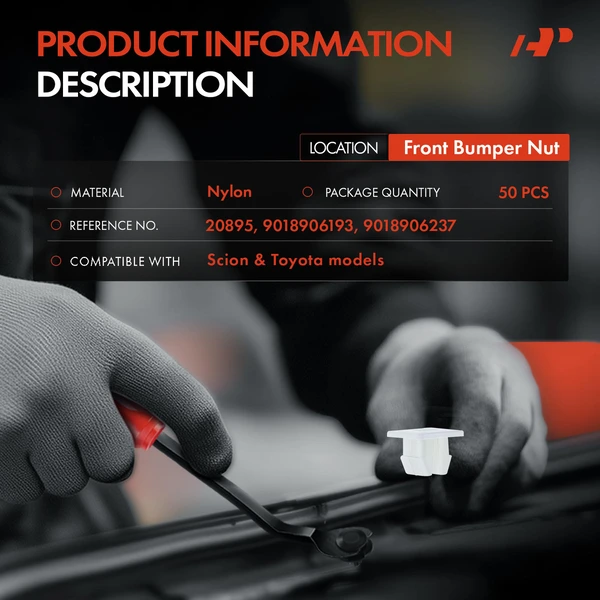 50 Pcs Nylon White Front Bumper Nut A-Premium APRCF534
