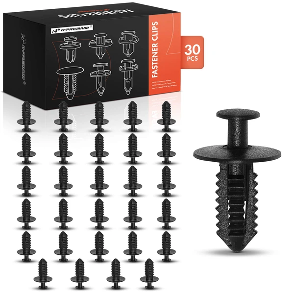 30 Pcs 7mm Plastic Black Fender Liner Rivet Retainer Clip A-Premium APRCF542