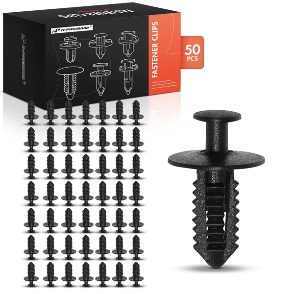 50 Pcs 7mm Plastic Black Fender Liner Rivet Retainer Clip A-Premium APRCF543