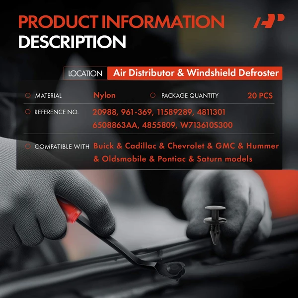 20 Pcs 6.5mm Nylon Black Air Distributor & Windshield Defroster Retainer A-Premium APRCF604