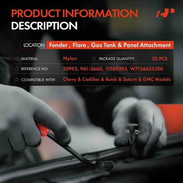 20 Pcs 10.5mm Nylon Black Fender & Flare & Gas Tank & Panel Attachment Retainer A-Premium APRCF620