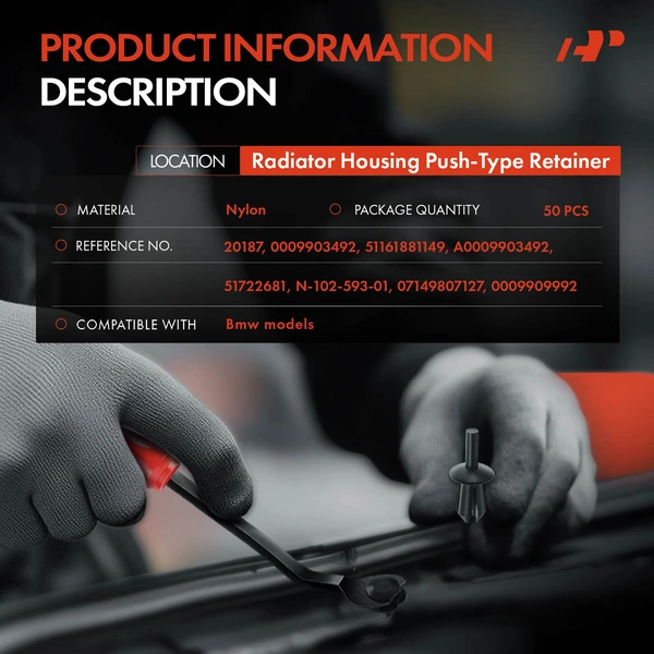 50 Pcs 6mm Nylon Black Radiator Housing Retainer A-Premium APRCF059