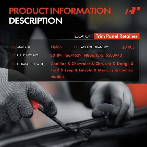 20 Pcs Nylon Black Trim Panel Retainer A-Premium APRCF060