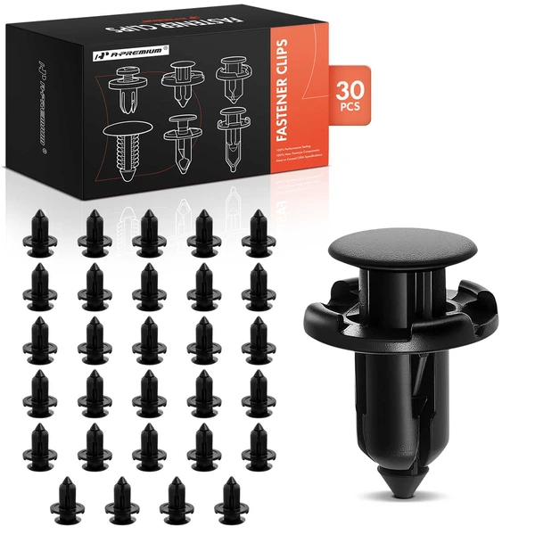 30 Pcs 9mm Nylon Black Fender & Bumper Retainer A-Premium APRCF100