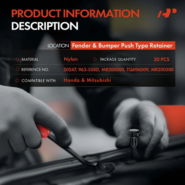 30 Pcs 9mm Nylon Black Fender & Bumper Retainer A-Premium APRCF100