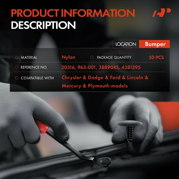 50 Pcs Nylon Black Bumper Retainer Clip A-Premium APRCF147